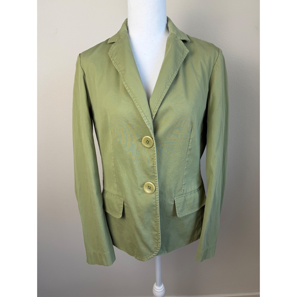 Talbots Womens Cotton Stretch Blazer 10 Green Peplum Back Corduroy Ribbed Jacket